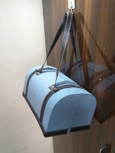 Stylish Blue Handbag with Brown Trim