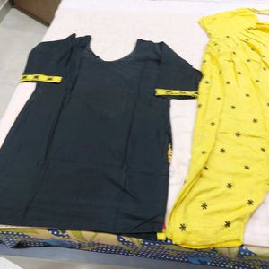 Ethnic Kurta Set - Black &amp; Yellow