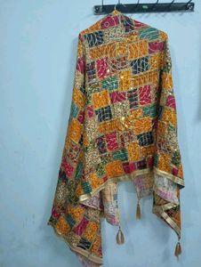 heavy fancy multicolour bandhej sequence duptta