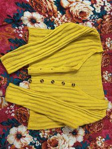 Cropped &amp; oversized Yellow Ribbed Cardigan