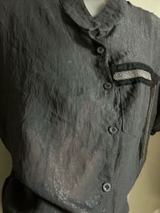 Stylish Grey Textured Short Sleeve Shirt