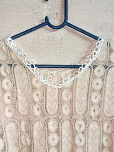 Trendy See-through Lace Flutter Sleeve Blouse