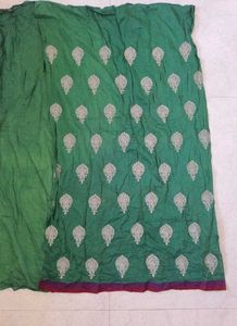 Green Cotton Embroidered Dress Material