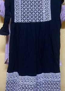 New Never Used Cotton Black Embroidered-Sequin 3/4th Sleeves Kurti