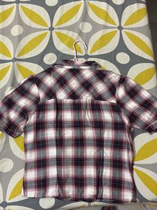 Red &amp; White Plaid Cropped Shirt