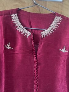 Maroon Embroidered Kurta