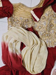 Elegant maroon &amp; Gold gown with dupatta