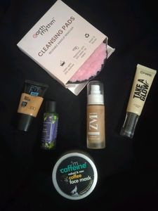 Zyan And Mrza Foundation No 6 ( Like New), Caffeneinface Mask, Facewash Sample , Maybelline 330 Tube Foundation,Makeup Remover Cleansing Pad(New) )
