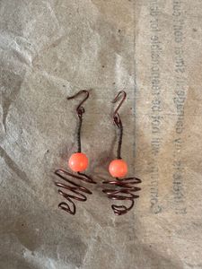 Orange spiral Handmade Wire Wrapped Earrings