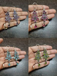 Elegant Floral Drop semi-precious stone earrings.