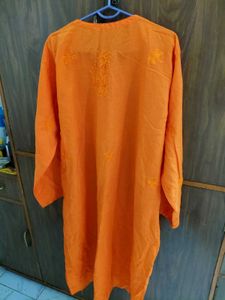Vibrant Orange Embroidered Kurta