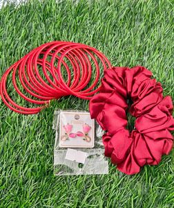 Blue Bangles, Scrunchie &amp; Stud Earrings Set