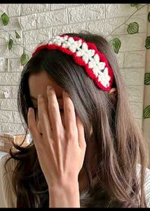 Red & White Crochet Headband