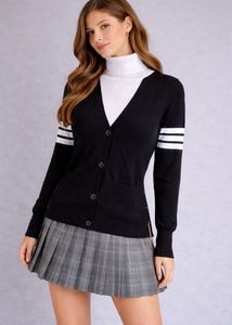 Black Cardigan with White Stripes