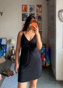 Chic Black Twist Front Mini Dress