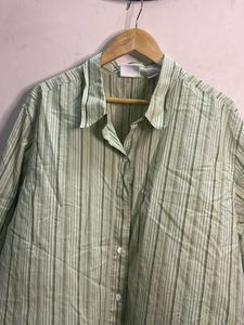 Green Striped Button-Up Shirt