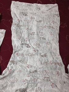 Cream Floral Kurta with Black Pants