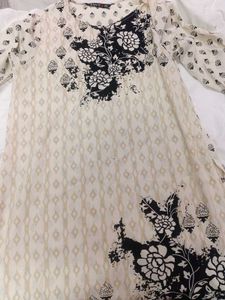 Cream Kurta with Black Floral Print