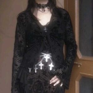 Sheer Black Floral Mesh Long Sleeve Top