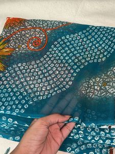 Vibrant Teal Floral Saree
