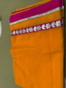 beautiful yellow saree with pink border