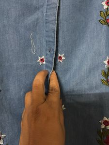 Embroidered Denim Shirt Co-ord set