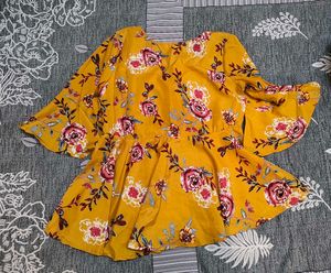 Chic Yellow Floral Bell Sleeve Top