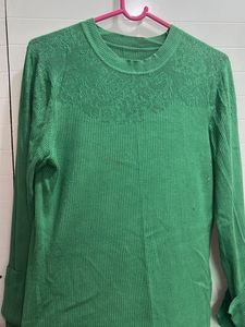 Green Knit Top with underneath lace sleeves