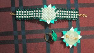 Green Floral bracelet Set with Ring and broch