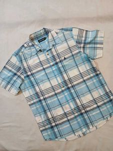 Men's Blue Checked Short Sleeve Shirt