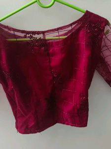 Maroon Net Embroidered Lehenga