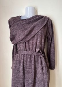 Tailored Cozy Long-Sleeve Cowl Neck Dress