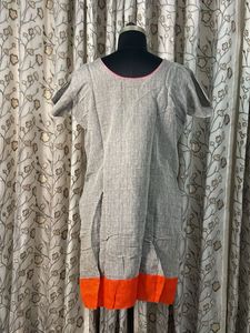 Gray Embroidered Kurta with Orange Floral Detail