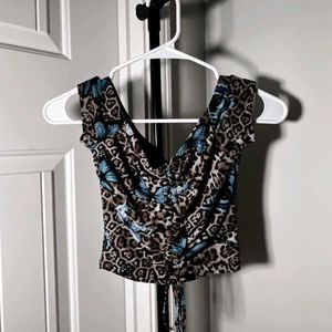 24279. Chic Butterfly Print Crop Top
