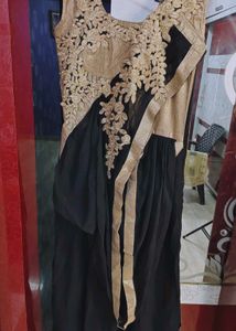 Elegant Black & Gold Ethnic Saree Style Gown