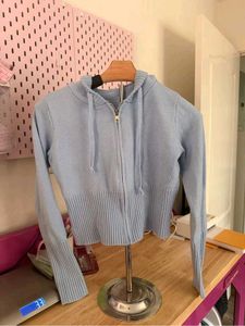 Baby Blue Knit Hoodie with tank top