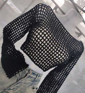 Handmade Black Crochet Mesh Top | Trendy Y2K Aesth