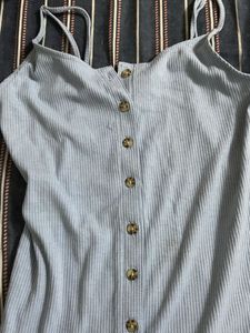 F21 Light Blue Button-Front Ribbed Dress
