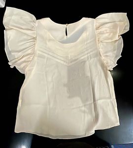 Elegant Cream Lace Trim Flutter Sleeve Top