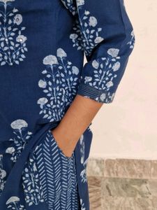 Blue Floral Print Kurta Set with Dupatta
