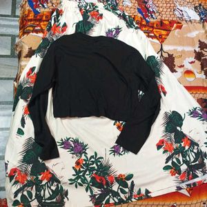 Floral Skirt with Black Top Set