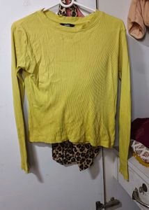 Yellow Ribbed Long Sleeve Top