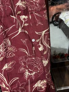 Maroon Floral Print Button-Down Dress