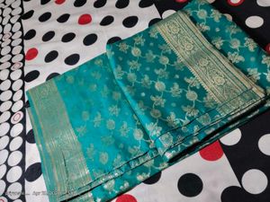 Elegant Teal Brocade Silk Saree