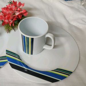 🆕 ✴️2 Striped Cup+ 2Plates