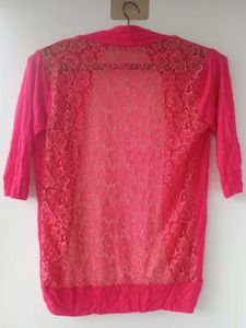 Pink Lace Back Cardigan cotton Shrug