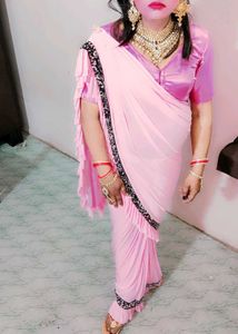 Stunning Pink Ruffled Saree reddy to wear