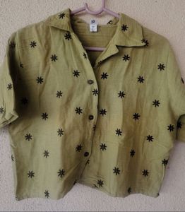 Olive Green Floral Print Shirt