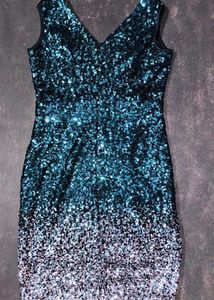 Sparkling Teal Ombre Sequin Dress