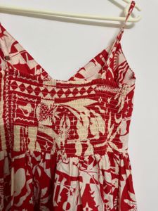 Boho Red &amp; White Print Midi Dress